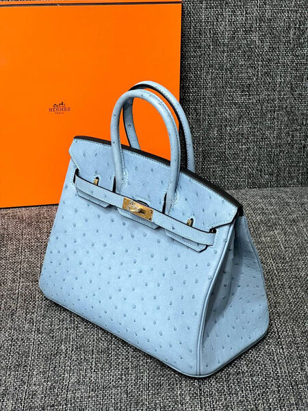 Сумка Hermès Birkin 25 Ostrich Mykonos Gold Hardware женский кожа бирюзовый 122721-2