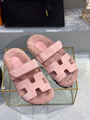 Шлепки Hermès женский замша розовый 89664-4