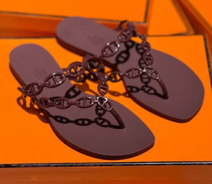 Шлепки Hermès женский резина бордовый 185621
