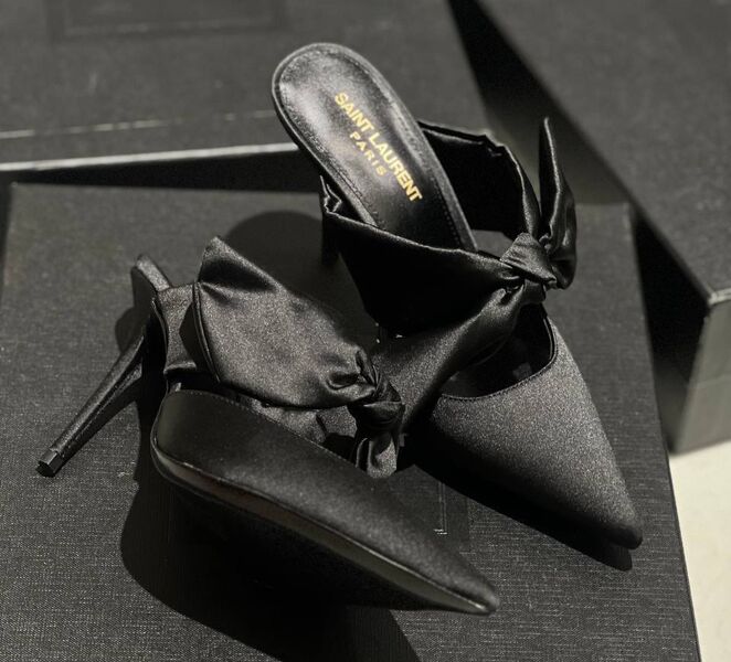Туфли Saint Laurent женский сатин черный 171440