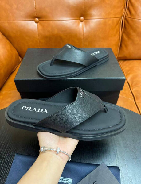 Мужские шлепки Prada мужской кожа черный 135351-6
