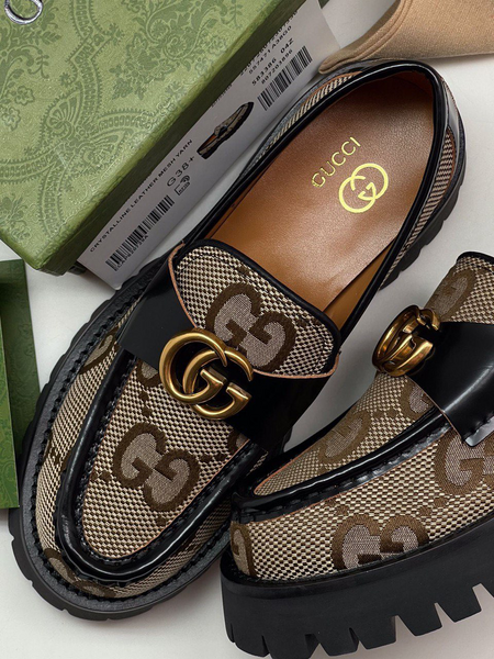Лоферы Gucci женский кожа бежевый 96003-3