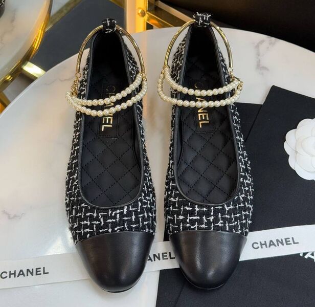 Балетки Chanel женский твид черный 184190