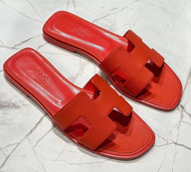 Шлепки Hermès женский кожа бордовый 148478
