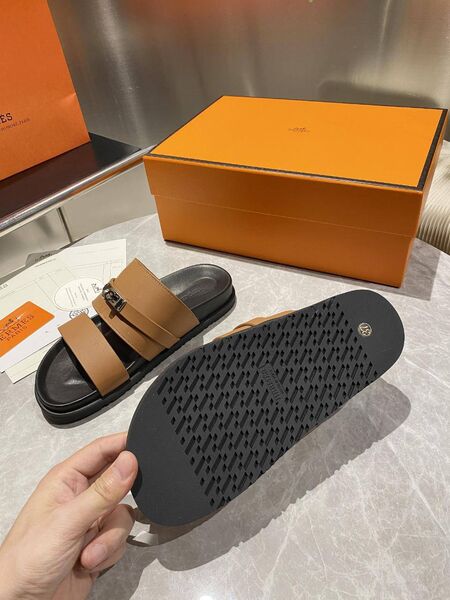 Женские шлепанцы Hermes женский кожа коричневый j7898316-1-4