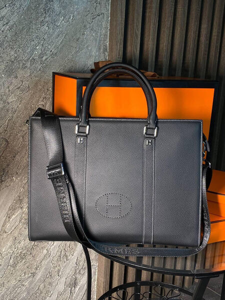 Мужской портфель Hermès мужской кожа черный 132082-3