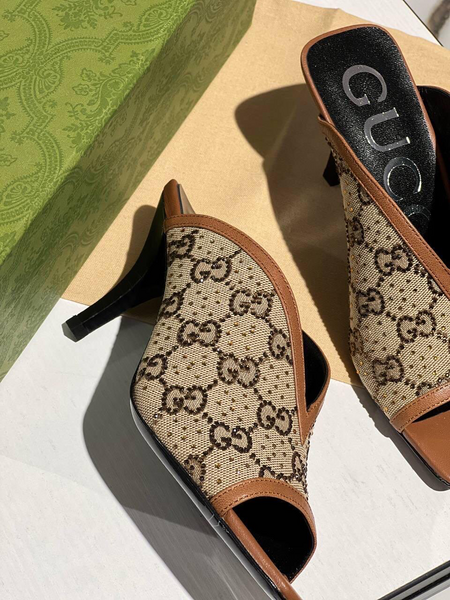 Сабо Gucci женский текстиль бежевый 65616-2