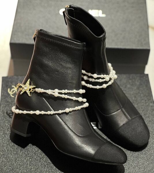 Ботильоны Chanel женский кожа черный 161796