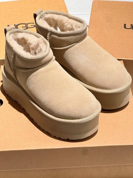Угги Ugg Platform Mini женский замша бежевый 167667-2