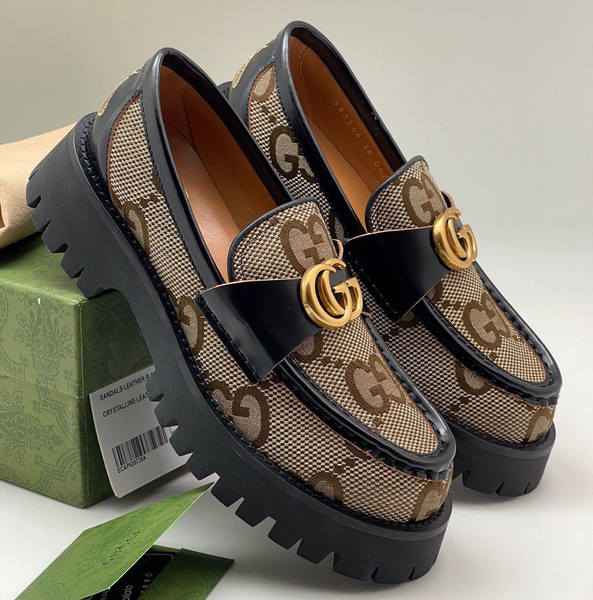 Лоферы Gucci женский кожа бежевый 96003