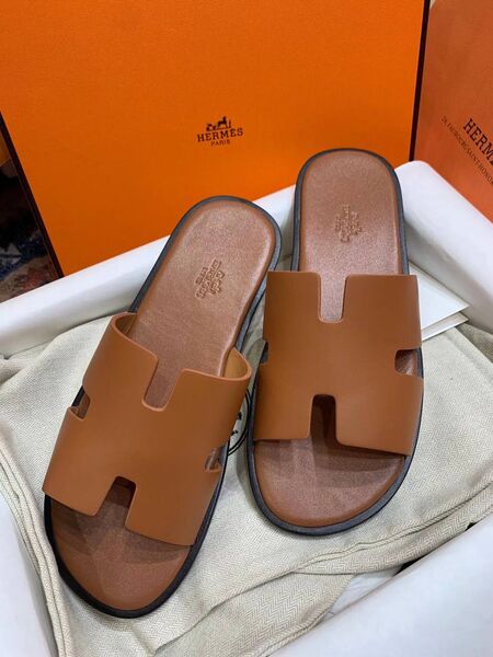 Мужские шлёпанцы Hermes Izmir мужской кожа коричневый c6333656-1-9