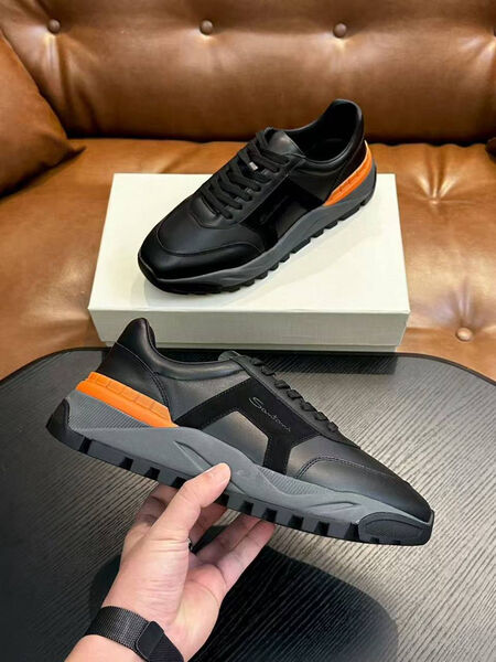 Мужские кроссовки Santoni мужской кожа черный 201071-4
