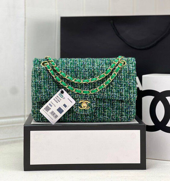Сумка Chanel 2.55 женский твид болотный 129077-3