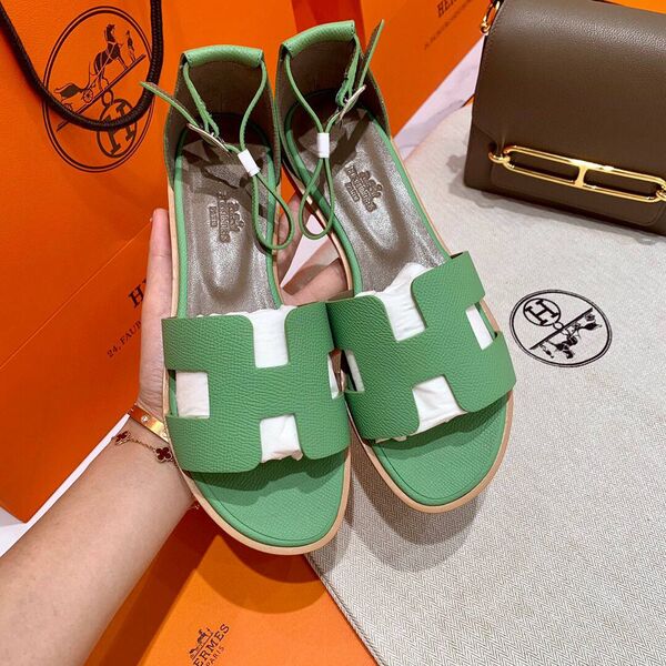 Босоножки Hermès женский кожа болотный 4809