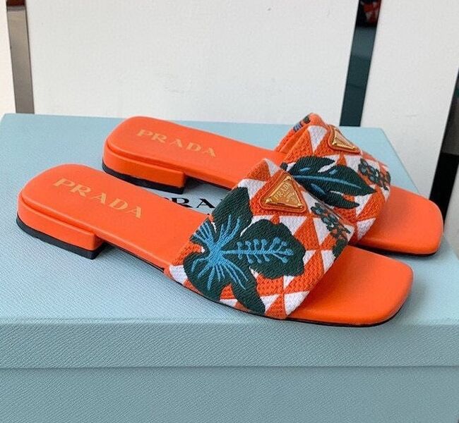 Шлепки Prada женский текстиль оранжевый 109275