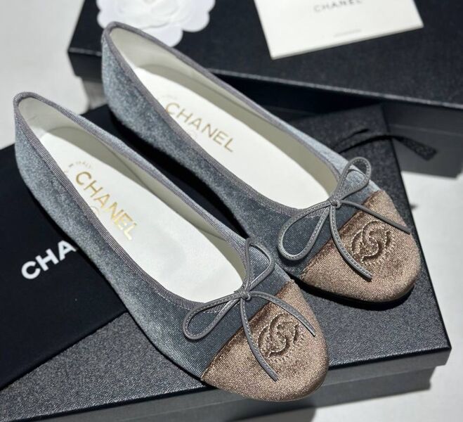 Балетки Chanel женский вельвет графитовый 156691