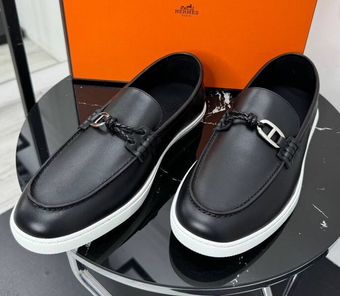 Мужские лоферы Hermès мужской кожа черный 195838