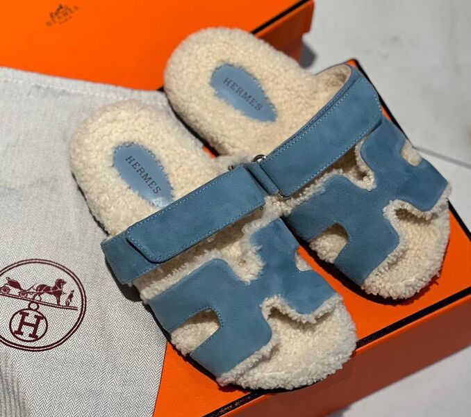 Шлепки Hermès женский замша бирюзовый 120077