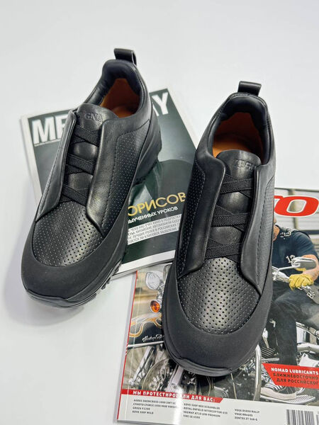 Мужские кроссовки Zegna мужской кожа черный 191852-3