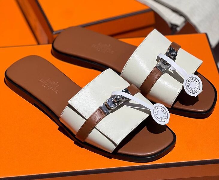 Шлепки Hermès женский кожа белый 150412