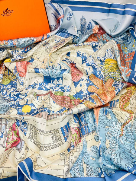 Платок Hermès женский шелк бирюзовый 164183