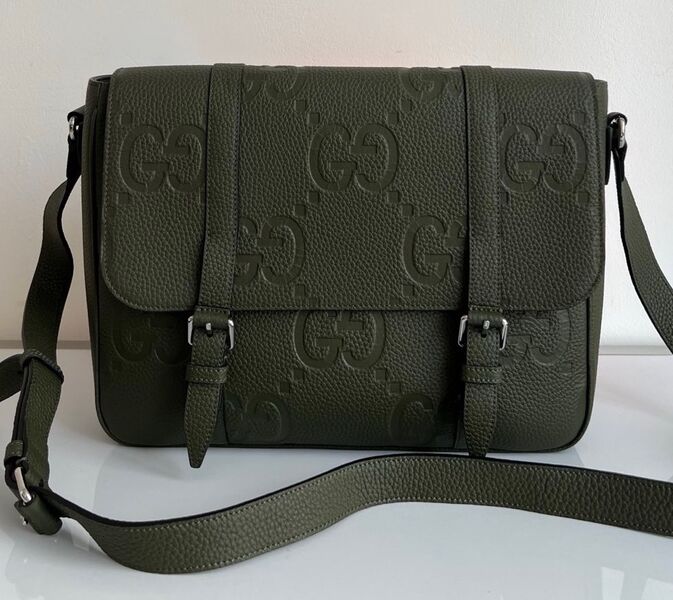 Мужская сумка мессенджер Gucci мужской кожа страуса болотный 149869