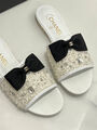 Шлепки Chanel женский текстиль белый 180824-4