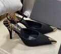 Туфли Saint Laurent женский текстиль черный,серебристый 80992