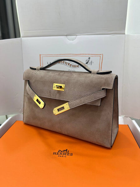 Сумка Hermèskelly Pochette женский замша графитовый 155744-2