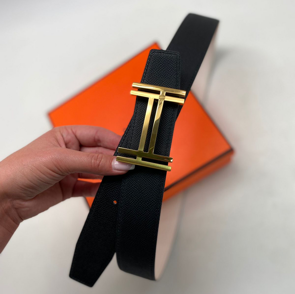 Мужской ремень двусторонний Hermès мужской кожа белый 53327