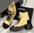 Ботинки Chanel женский кожа,канва светло-бежевый 125145