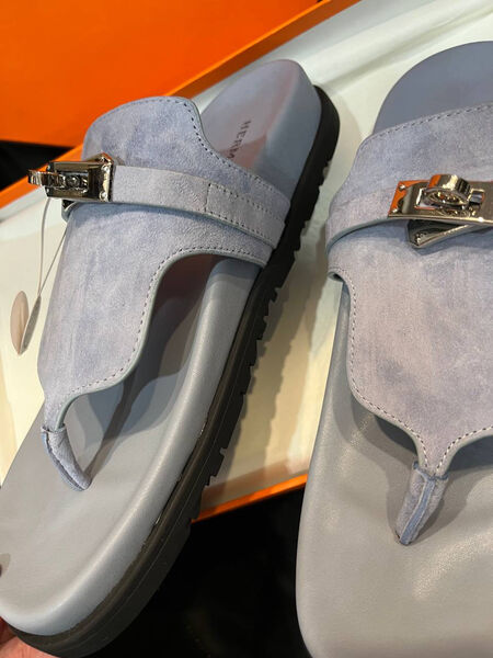 Шлепки Hermès женский замша бирюзовый 155357-4