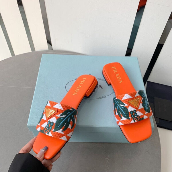 Шлепки Prada женский текстиль оранжевый 109275-3
