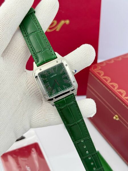 Мужские часы Cartier Suntos-Dumont мужской кожа зеленый s9780145-1-5