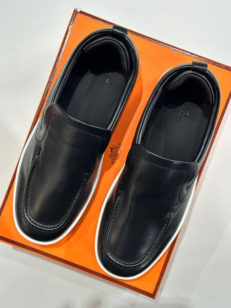 Мужские лоферы Hermès мужской кожа черный 185053-2