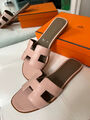 Шлепки Hermès женский кожа розовый 89300-2