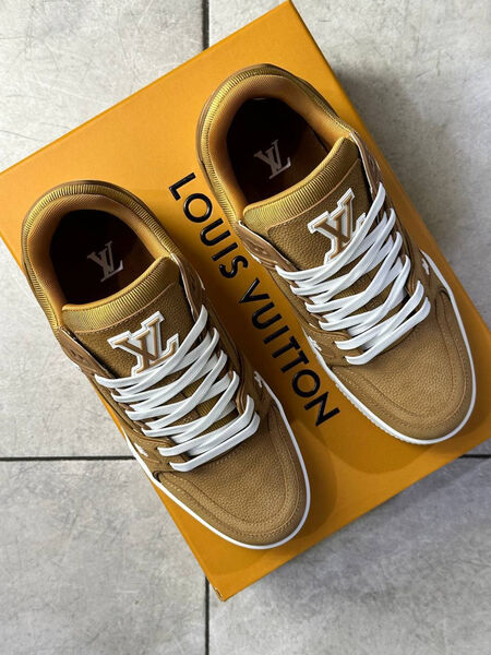 Мужские кроссовки Louis Vuitton мужской кожа бежевый 168541-6
