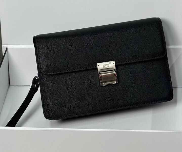 Мужской клатч Montblanc мужской кожа страуса черный,коричневый 195471
