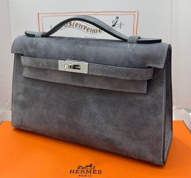 Сумка Hermèskelly Pochette женский замша графитовый 155749