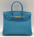 Сумка Hermès Birkin 30 ручная работа женский кожа бирюзовый 75340-1