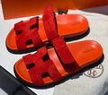 Шлепки Hermès женский замша бордовый 107338