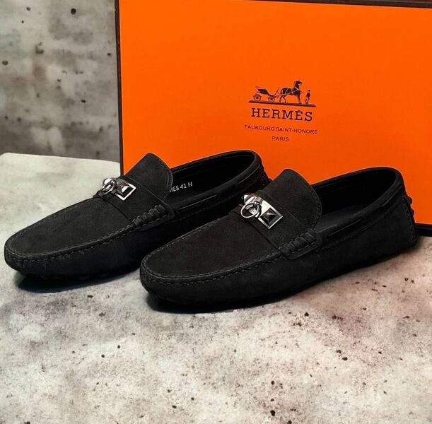 Мужские мокасины Hermès мужской замша черный 120657