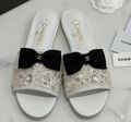 Шлепки Chanel женский текстиль белый 180824-1