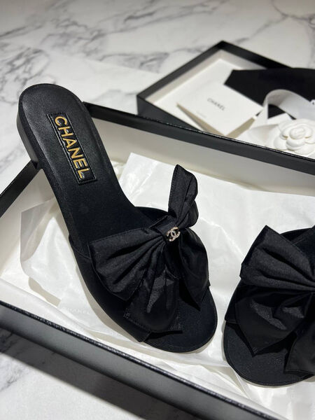 Шлепки Chanel женский текстиль черный 187292-2