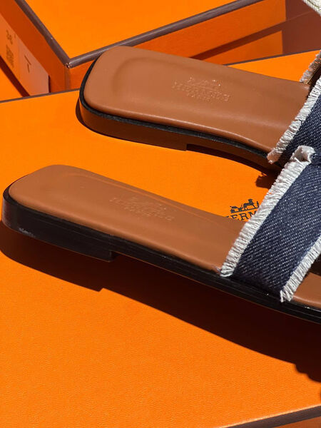 Шлепки Hermès женский джинса синий 150400-2