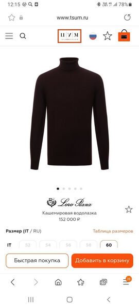 Мужская водолазка Loro Piana мужской черный 132940-7