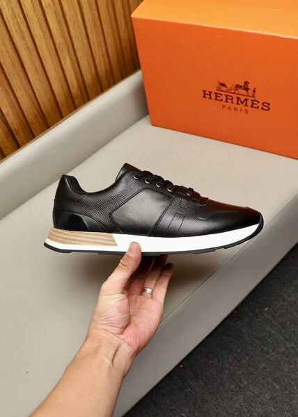 Мужские кроссовки Hermès мужской кожа черный 140286-4