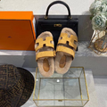 Шлепки Hermès женский замша горчичный 89670-3