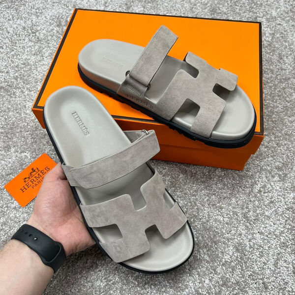 Мужские шлепки Hermès мужской замша графитовый 115595-5