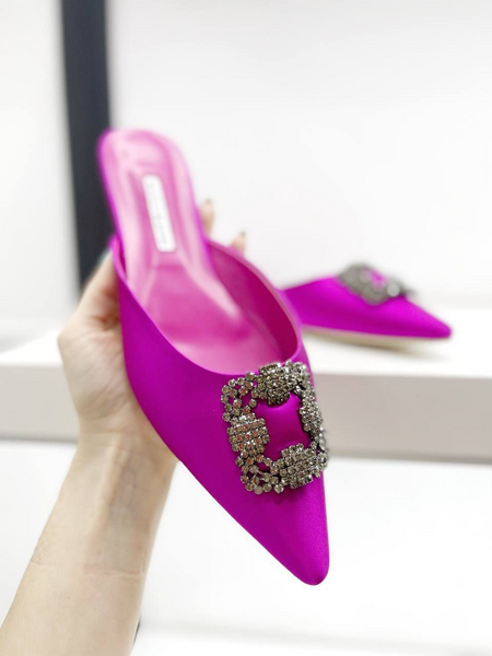 Мюли Manolo Blahnik женский сатин бордовый 55012-2